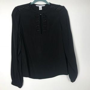 Diane Von Furstenberg Black 100%Silk Blouse SZ 10